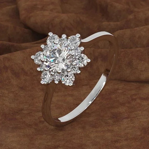 Bague scintillante en Or et Argent, design floral en zircons